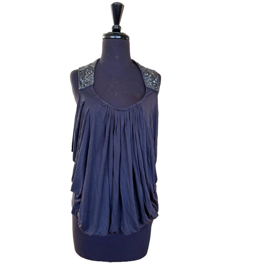 NWT AllSaints Malli Racer Top | Grey | Size 10 | Beaded details